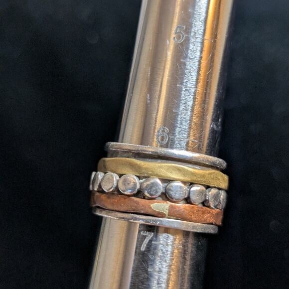 Hand Crafted Sterling Silver Brass Copper Wide Band Spinner Ring Size 6.25 - Picture 5 of 6